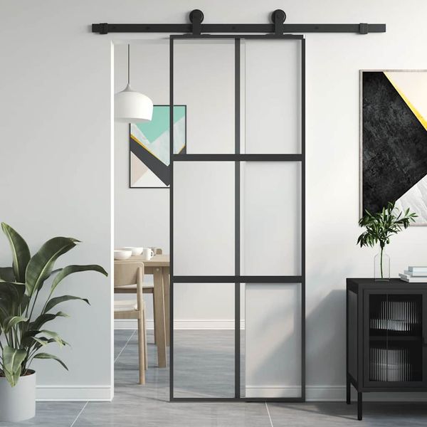 vidaXL Posuvné dvere čierne 76x205 cm tvrdené sklo a hliník