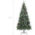 vidaXL Osvetlený umelý vianočný stromček s guľami a šiškami 210 cm