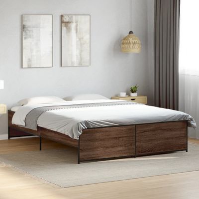 vidaXL Posteľný rám hnedý dub 150x200 cm kompozitné drevo a kov