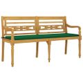 vidaXL Lavička Batavia so zeleným vankúšom 150 cm tíkový masív