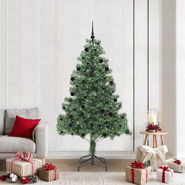 vidaXL Vianočný stromček s 300 LED-i so stojanom Zelená 210 cm PVC