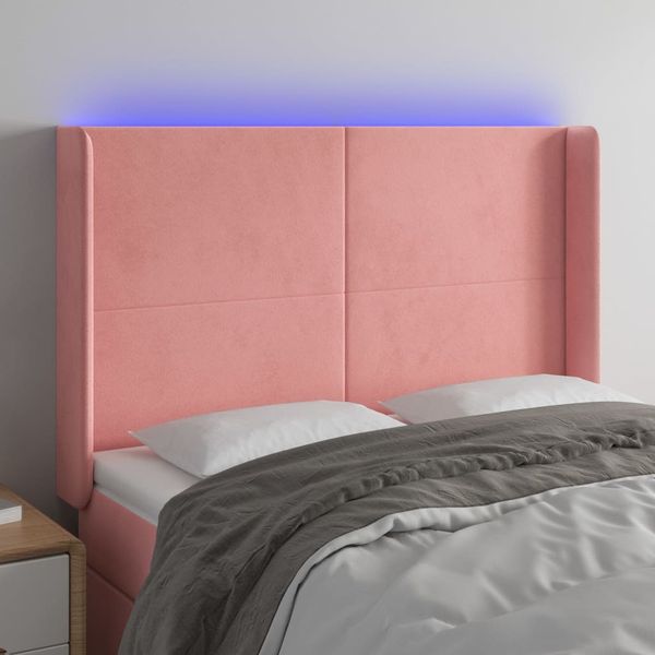 vidaXL Čelo postele s LED ružové 147x16x118/128 cm zamat