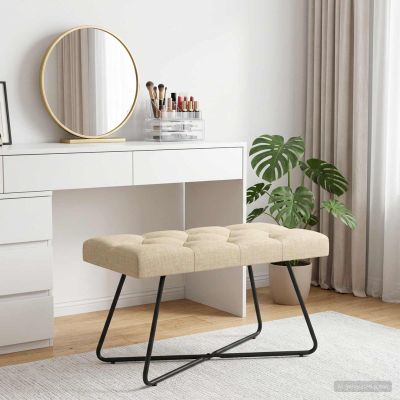 vidaXL Lavica s gombíkovým prešívaním Krémová 80 x 40 x 46 cm Látka