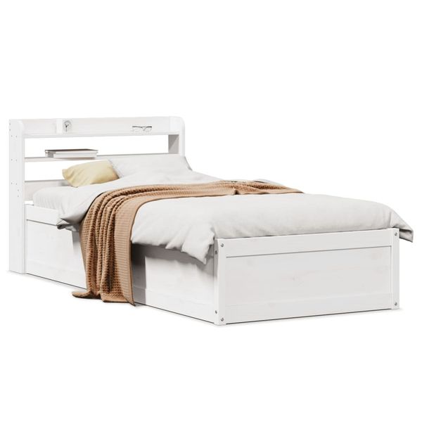 vidaXL Rám postele s čelom biely 90x190 cm masívne drevo