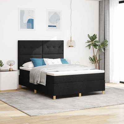 vidaXL LED box s pružinami s čelnou doskou Čierna 140 x 200 cm látka