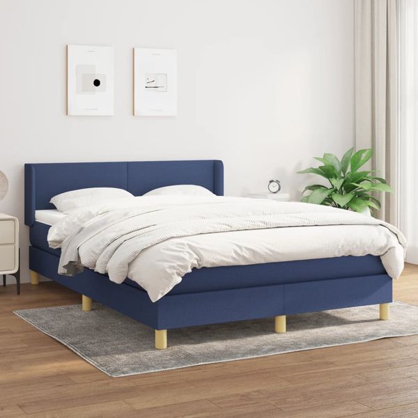 vidaXL Posteľný rám boxspring s matracom modrý 140x200 cm látka