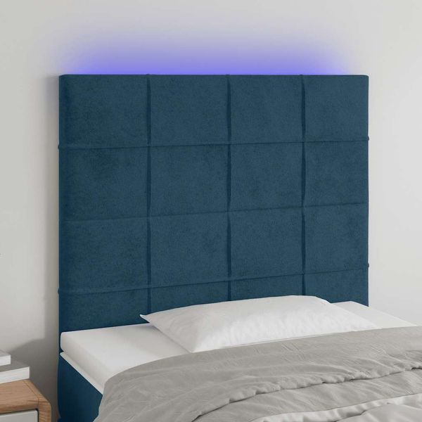 vidaXL Čelo postele s LED tmavomodré 80x5x118/128 cm zamat