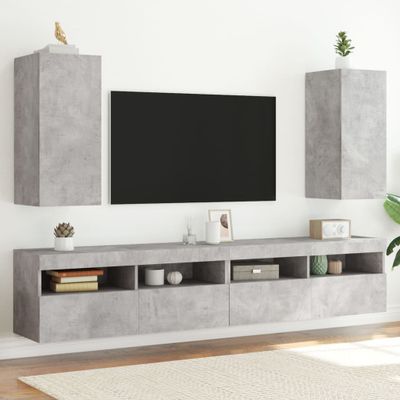 vidaXL TV nástenné skrinky s LED svetlami 2 ks betón.sivé 30,5x35x70cm