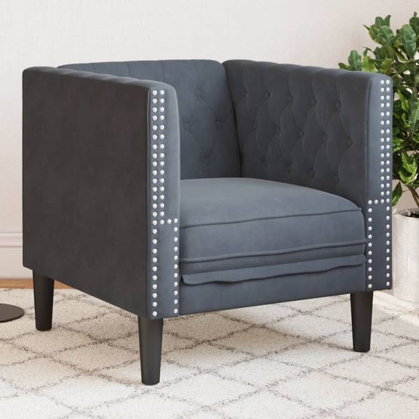 vidaXL Kreslo chesterfield, tmavosivé, zamat