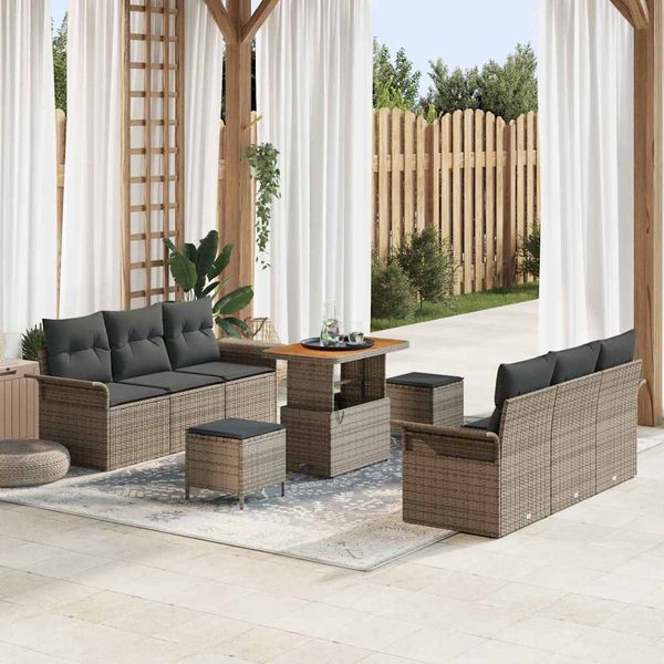 vidaXL Súprava záhradných pohoviek s vankúšom s úložiskom 9 pcs Sivá