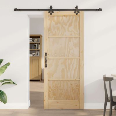 vidaXL Posuvné dvere Prírodná a čierna 83 x 202 cm Borovicový masív