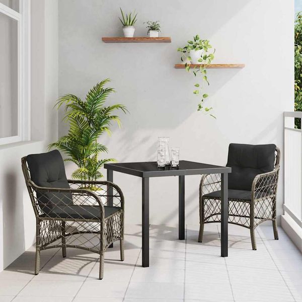 vidaXL Záhradný jedálenský set s vankúšom 3 pcs Sivá polyratan