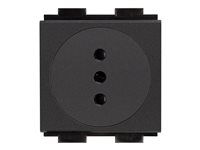 Mechanizmus napájacej zásuvky - Taliansko - 2P+E - Typ L - 1 napájacia zásuvka - 2 moduly - 10 A - AC 220-240 V - čierna