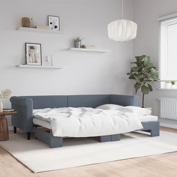 vidaXL Denná posteľ s rozkladacou posteľou tmavosivá 80x200 cm zamat