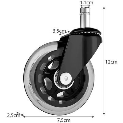 Gumové kolieska ku kancelárskej stoličke 75mm Malatec 22077 transparentná sada 5 ks