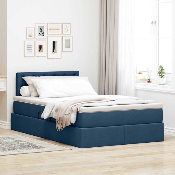 vidaXL Postel s úložným prostorem a matrací Modrá 120 x 190 cm