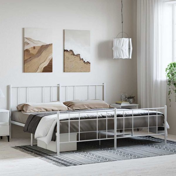 vidaXL Kovový rám postele s čelom a podnožkou biely 183x213 cm