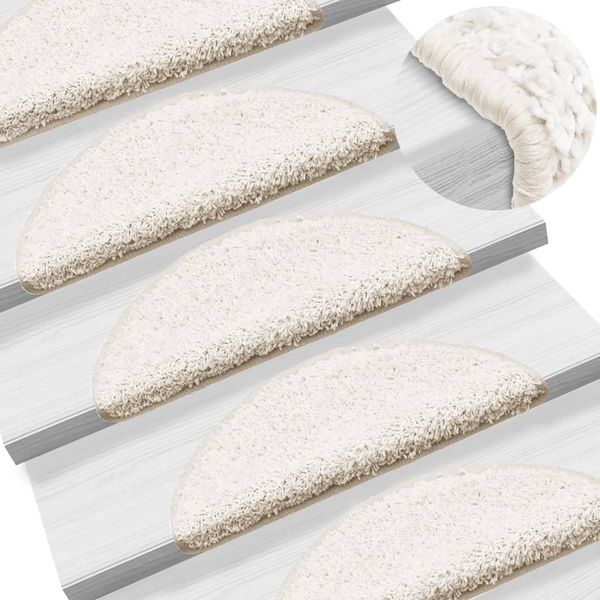 vidaXL Schodové rohože 5 ks 56x17x3 cm biele polkruhové