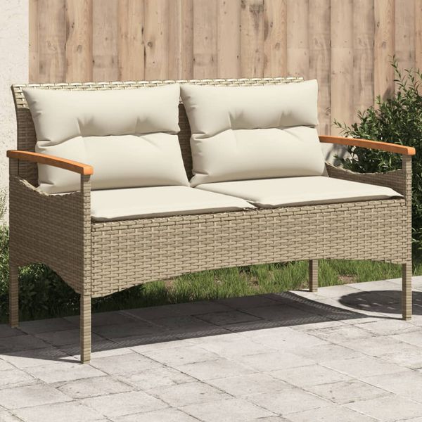 vidaXL Záhradná lavička s podložkami 116x62,5x74 cm béžová polyratan