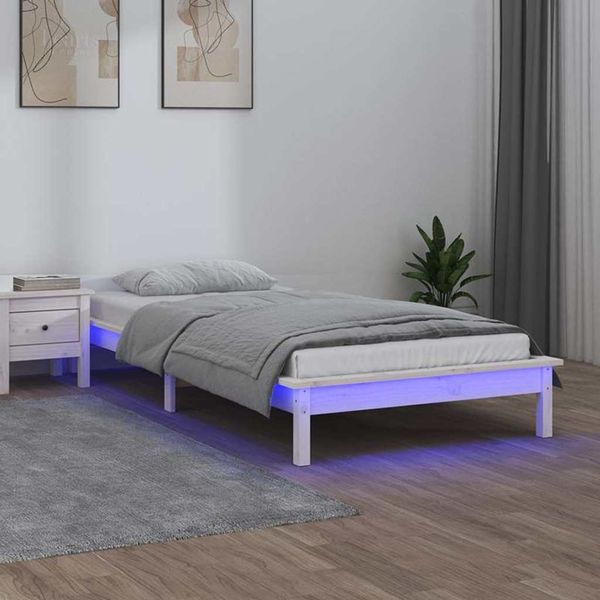 vidaXL Posteľný rám s LED biely 90x190 cm jednolôžko masívne drevo
