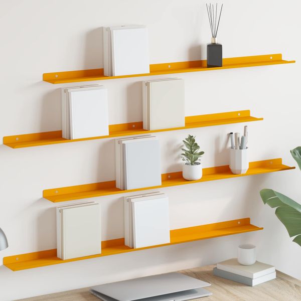 vidaXL Závesná polica 4 pcs Horčicová žltá 100 x 9 x 2,5 cm Oceľ