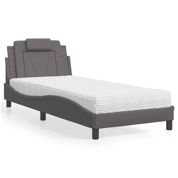 vidaXL Posteľ Viana s matracom sivá 90x190 cm umelá koža