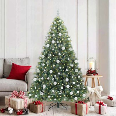 vidaXL Umelý vianočný stromček s 300 LED-i Zelená 180 cm PE a PVC