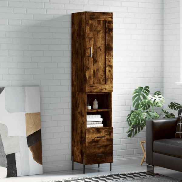 vidaXL Vysoká skrinka dymový dub 34,5x34x180 cm spracované drevo