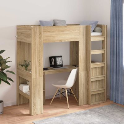 vidaXL Rám poschodovej postele so stolom Sonoma dub 75 x 190 cm