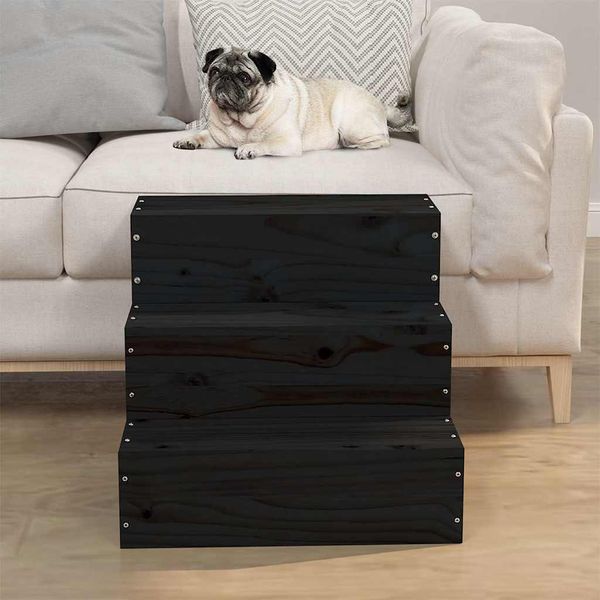 vidaXL Schody pre domáce zvieratá čierne 40x37,5x35cm masívna borovica