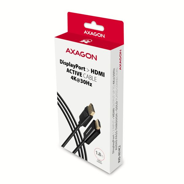 AXAGON RVD-HI14C2, DisplayPort -> HDMI 1.4 redukcia / kábel 1,8 m, 4K/30Hz Kábel, DisplayPort na HDMI 1.4, 4K, 30Hz, 1,8 m, čierny