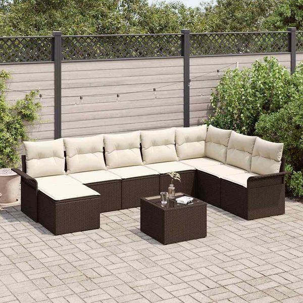 vidaXL Súprava záhradných pohoviek s vankúšom 9 pcs Sivá Poly ratan