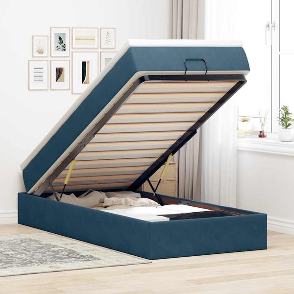 vidaXL Osmanský rám postele s matracom tmavomodrá 100x200 cm zamat