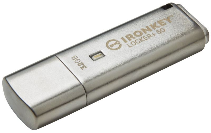 KINGSTON IronKey Locker+ 50  32GB / USB 3.2 / Šifrovanie XTS-AES Flashdisk, 32GB, USB 3.2 Gen1, kovový, šifrovanie XTS-AES, strieborný