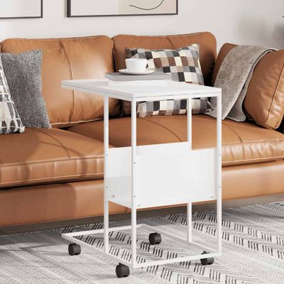 vidaXL Príručný stolík s kolieskami biely 55x36x63,5cm spracov. drevo