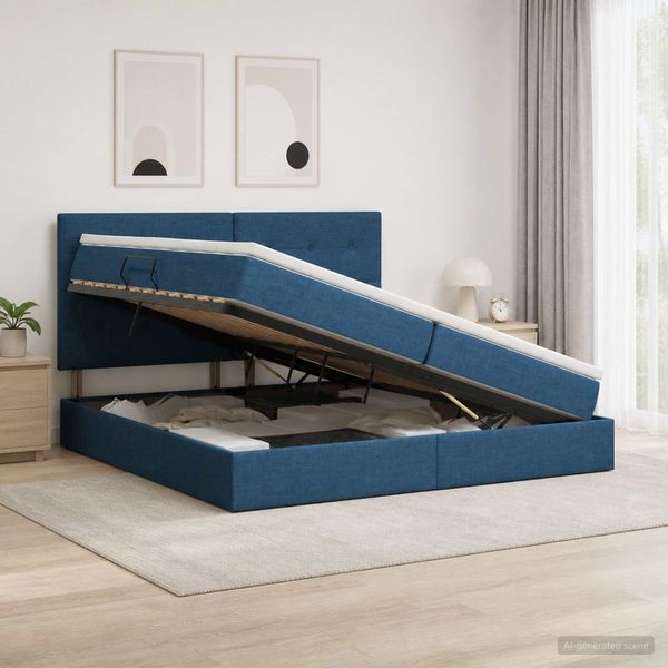vidaXL Postel s úložným prostorem a matrací Modrá 200 x 200 cm látka