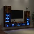 vidaXL 4-dielne TV nástenné skrinky s LED dymový dub kompozitné drevo