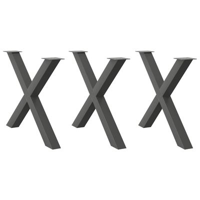 vidaXL Nohy k jedálenskému stolu v tvare X, 3 ks, antracitové, 90 x (72-73) cm, oceľ