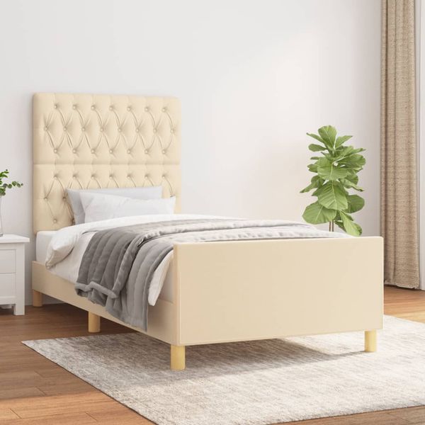 vidaXL Rám postele bez matraca krémová 90x200 cm Látka