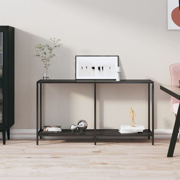 vidaXL Konzolový stolík čierny 140x35x75,5 cm tvrdené sklo