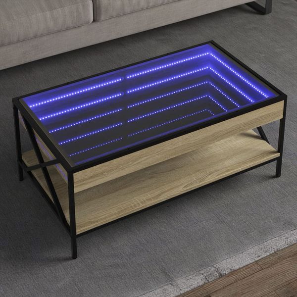 vidaXL Konferenčný stolík s nekonečnými LED dub sonoma 90x50x38 cm