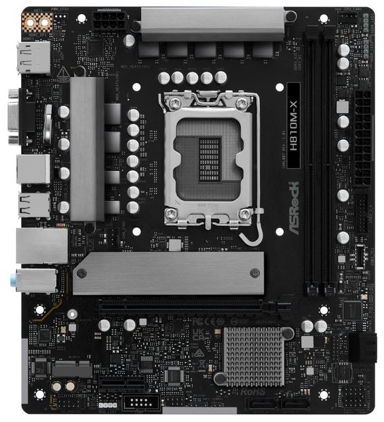 ASRock H810M-X / Intel H810 / LGA1851 / 2x DDR5 / M.2 / VGA / HDMI / DP / mATX Základní deska, Intel H810, LGA1851, 2× DDR5 DIMM (max. 128GB), M.2, HDMI, DisplayPort, VGA, mATX