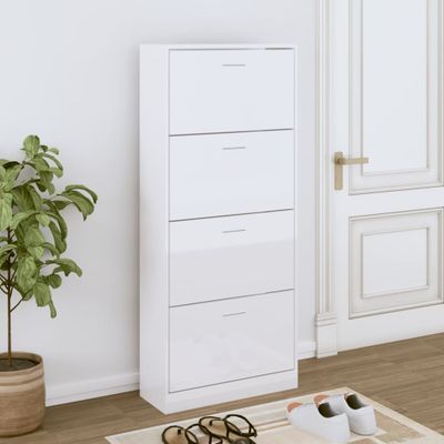 vidaXL Botník lesklý biely 63x24x147 cm spracované drevo