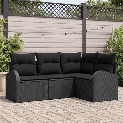 vidaXL Súprava záhradných pohoviek s vankúšom 4 pcs Čierna polyratan