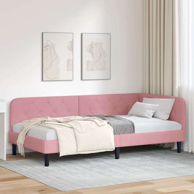 vidaXL Rohový rám postele Ružová 90 x 200 cm Zamat