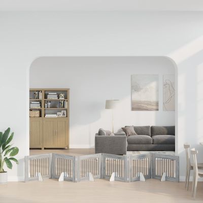 vidaXL Skladacia psia brána so stojanmi 6 ks Sivý Sonoma 482 cm