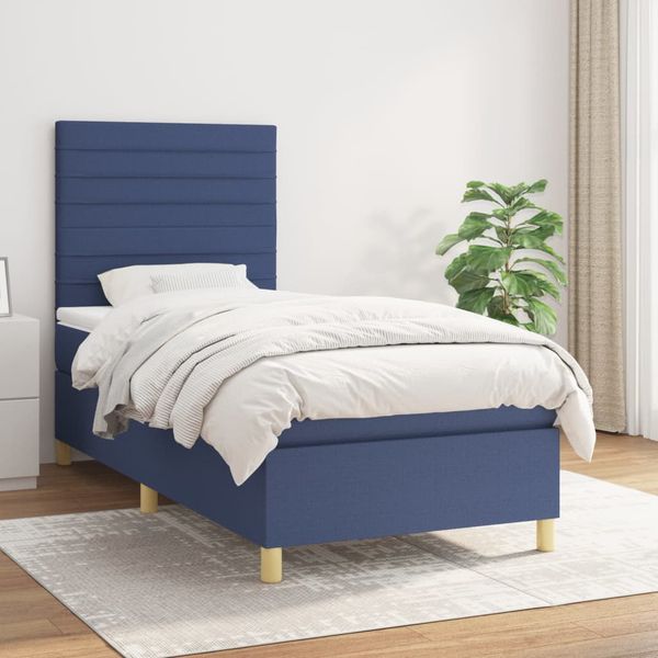 vidaXL Posteľný rám boxsping s matracom modrý 80x200 cm látka