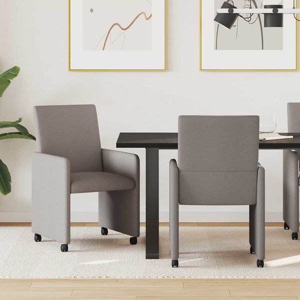 vidaXL Jedálenské stoličky na kolieskach 2 pcs Sivohnedá látka