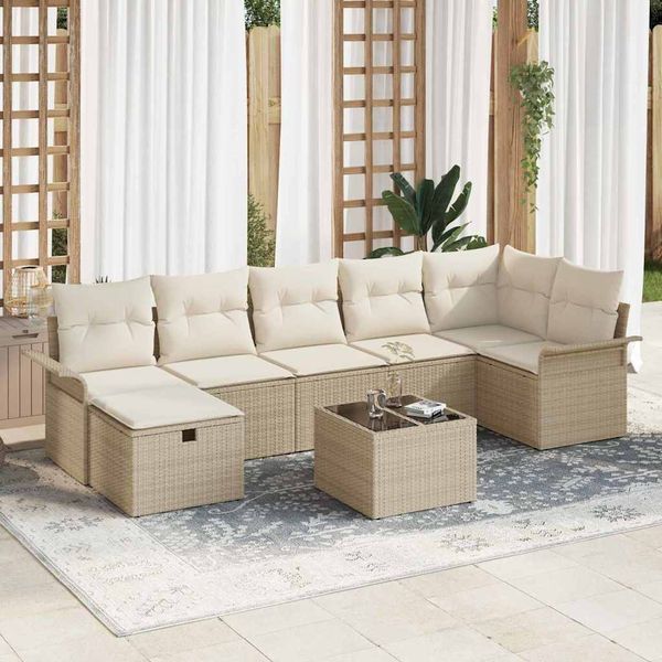 vidaXL Súprava záhradných pohoviek s vankúšom 8 pcs Béžová Poly ratan