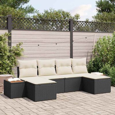 vidaXL Súprava záhradných pohoviek s vankúšom 6 pcs Čierna polyratan